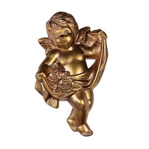 Vintage Repo Chalkware Gold Cherub Wall Sconce Decor Plaque 10 in